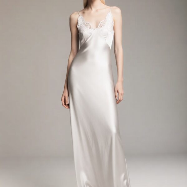Freya wearing the Lace Trim Satin Slip Maxi Dress – Black Market