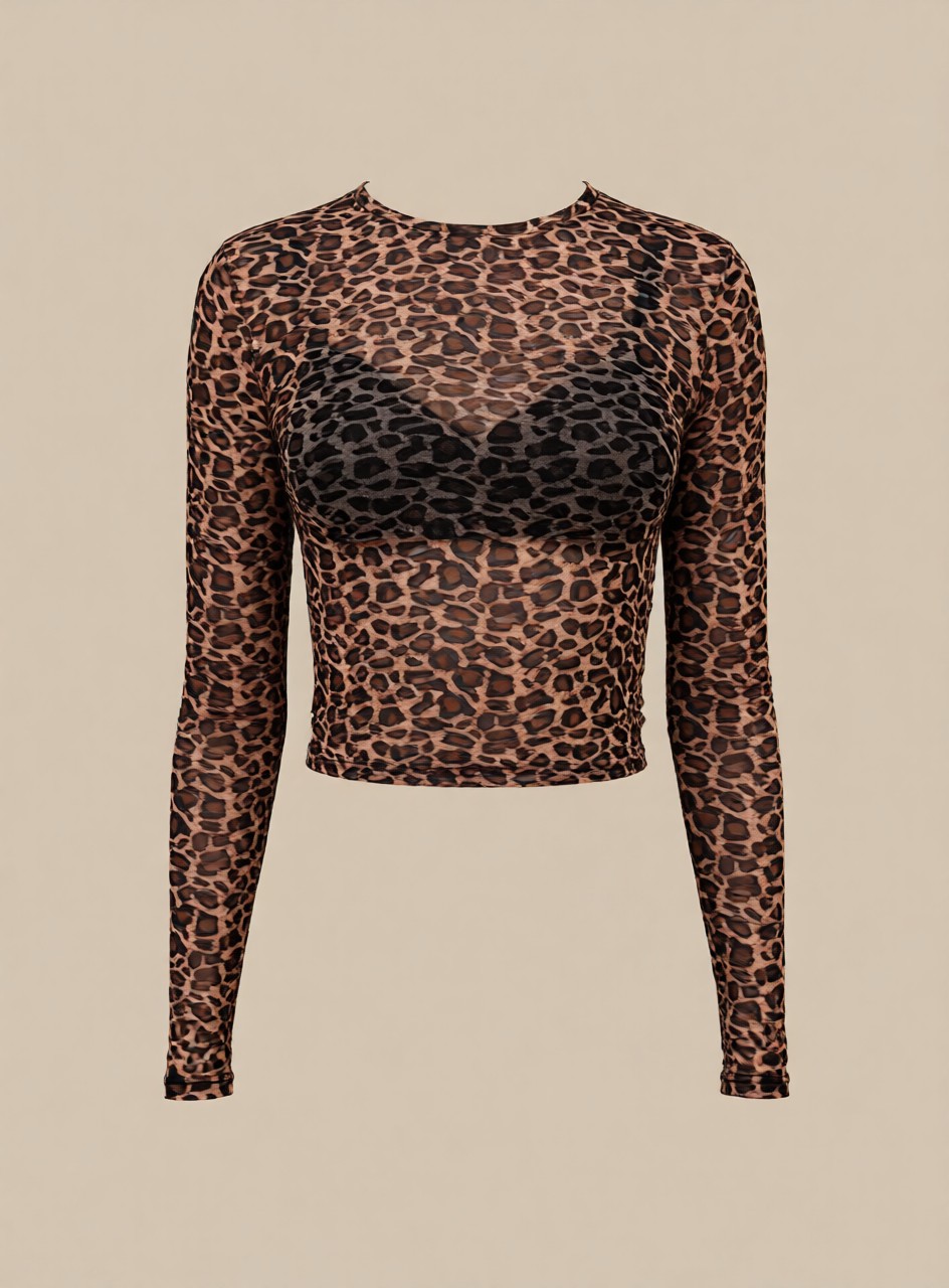 Leopard Mesh Long Sleeve Top front view – Black Market