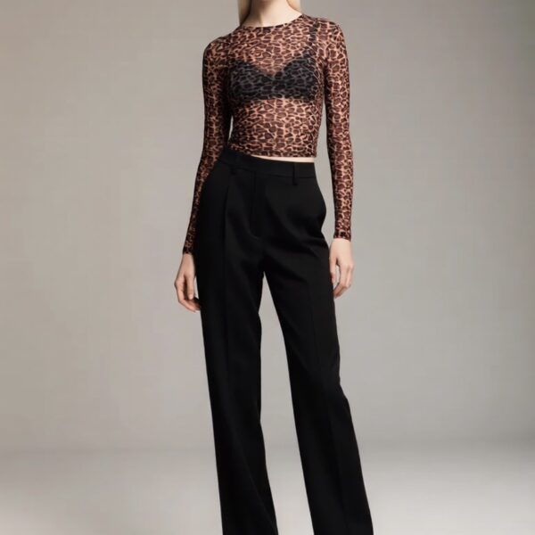 Freya wearing the Leopard Mesh Long Sleeve Top – Black Market