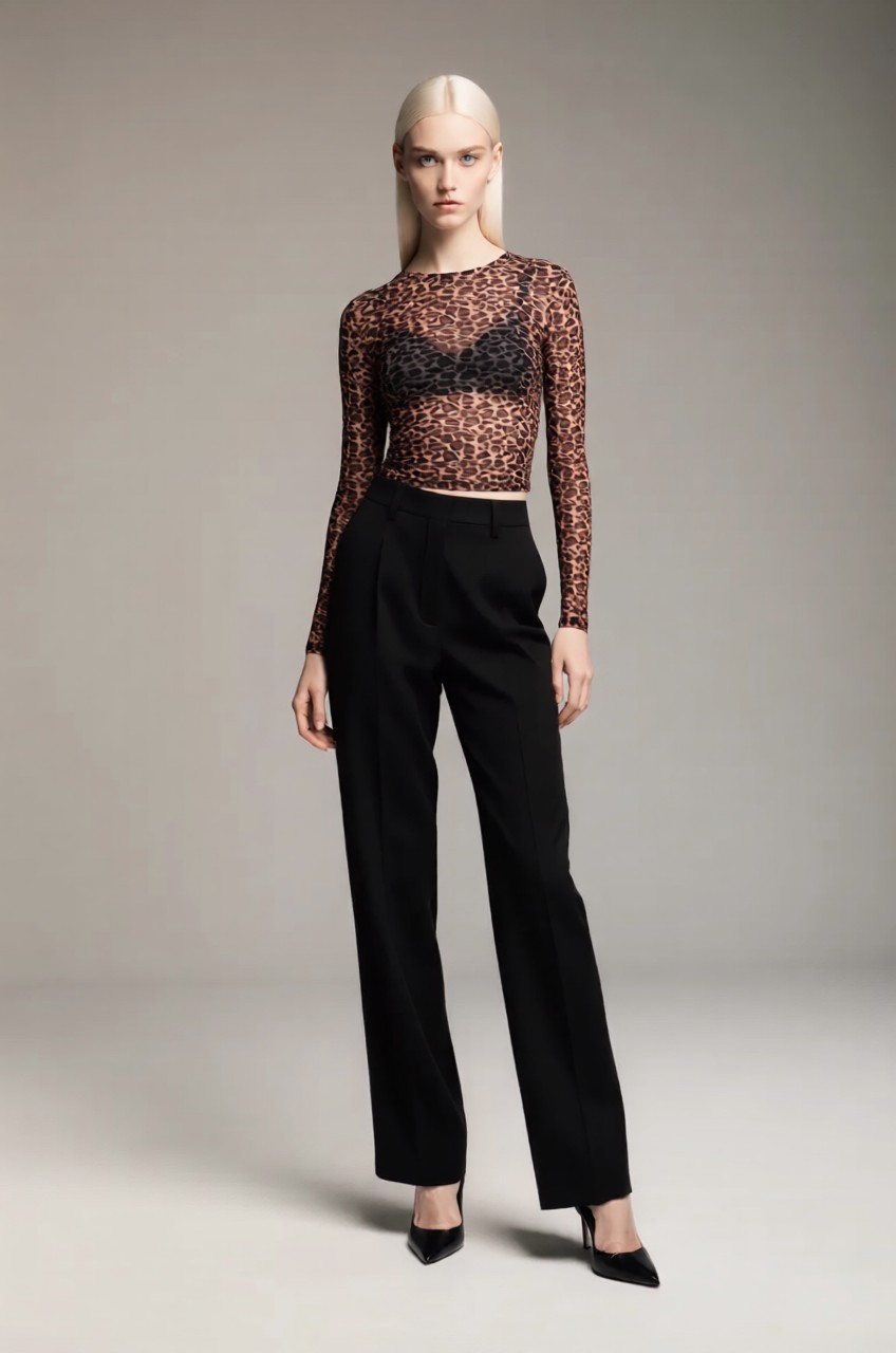 Freya wearing the Leopard Mesh Long Sleeve Top – Black Market