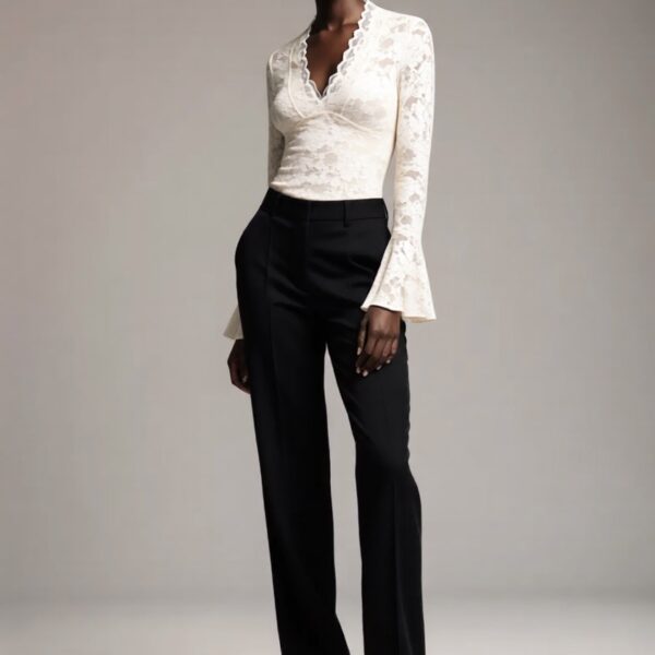 Nia wearing the Sheer Lace Flare Sleeve Top – Black Market