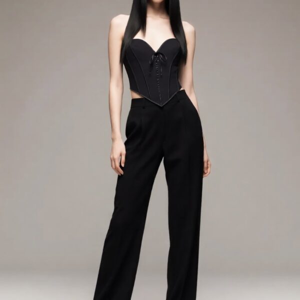 Mei wearing the Strapless Sweetheart Lace Up Corset Top – Black Market