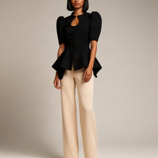 Puff Sleeve Peplum Blazer worn by house model Yuna