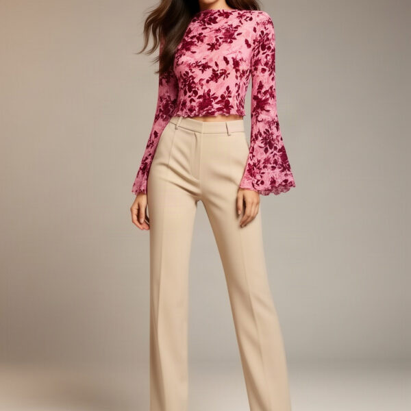 Floral Mesh Top worn by house model Lani