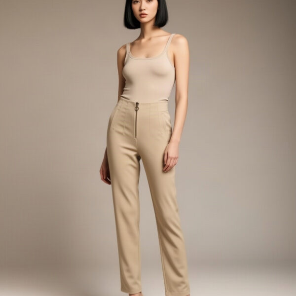 Front Zip Pants worn by house model Yuna