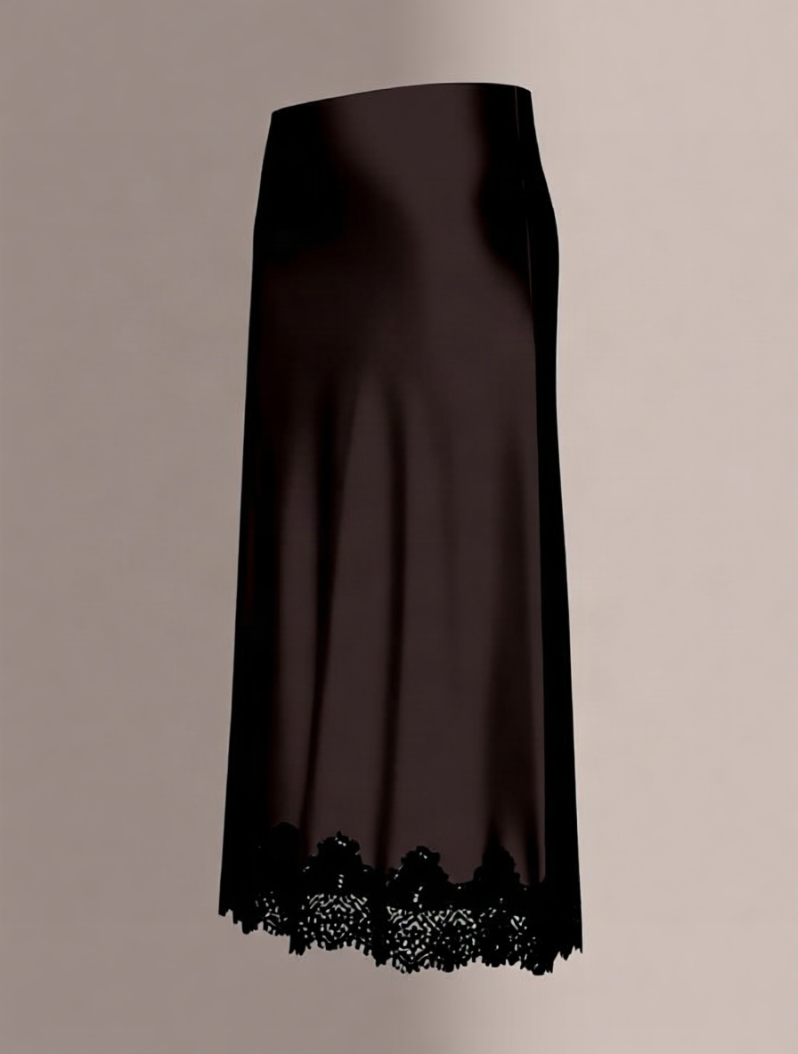 Lace Trim Satin Midi – angle view