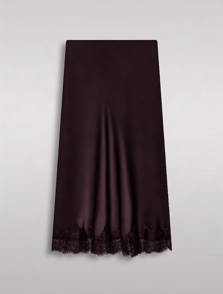 Lace Trim Satin Midi – front view