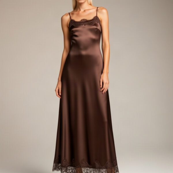 Lace Trim Satin Midi worn by house model Freya