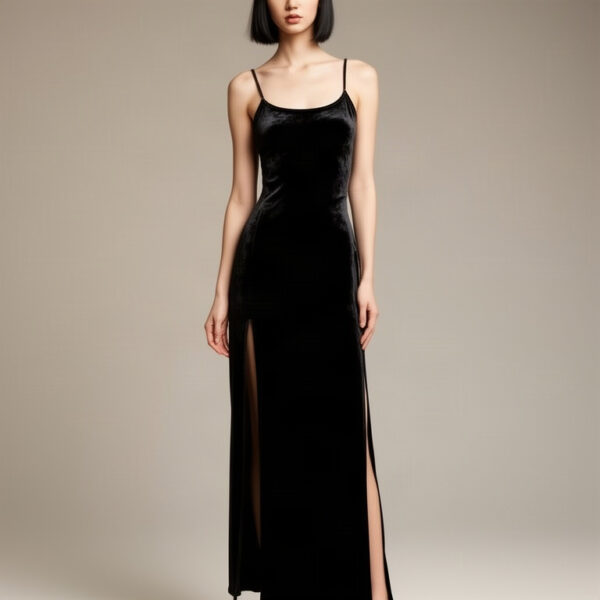 Velvet Split Gown worn by house model Yuna